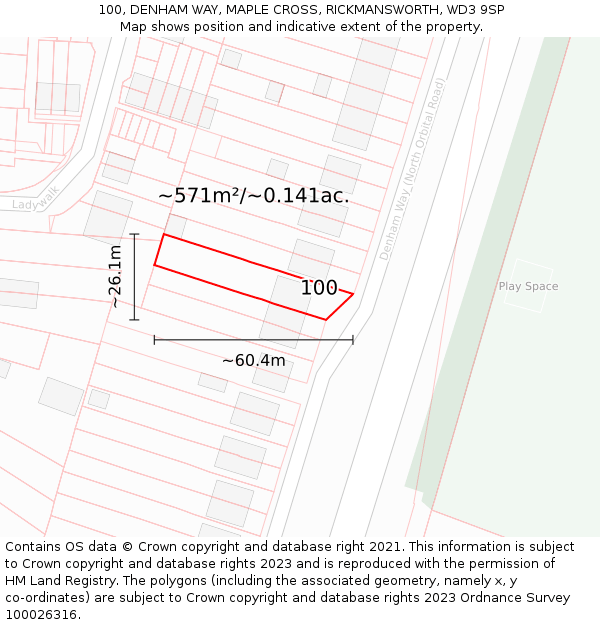 100, DENHAM WAY, MAPLE CROSS, RICKMANSWORTH, WD3 9SP: Plot and title map