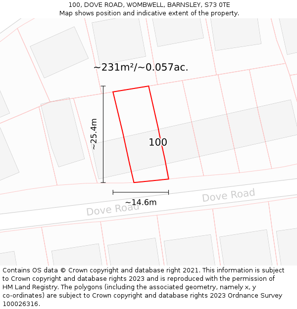 100, DOVE ROAD, WOMBWELL, BARNSLEY, S73 0TE: Plot and title map