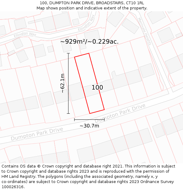 100, DUMPTON PARK DRIVE, BROADSTAIRS, CT10 1RL: Plot and title map