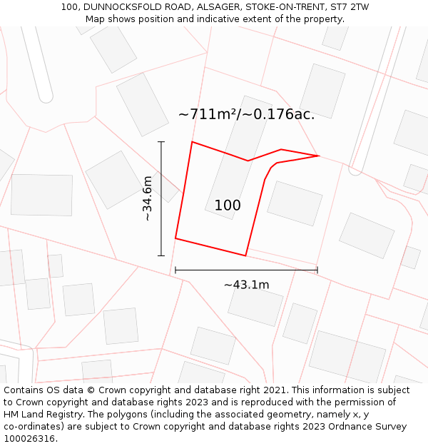 100, DUNNOCKSFOLD ROAD, ALSAGER, STOKE-ON-TRENT, ST7 2TW: Plot and title map