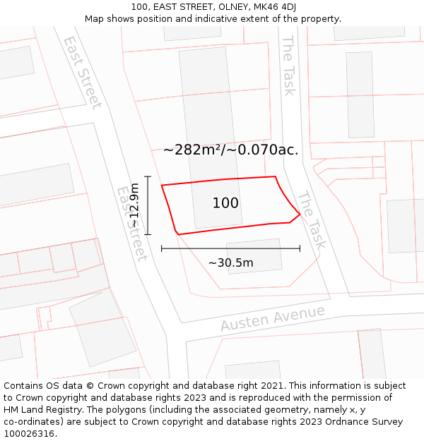 100, EAST STREET, OLNEY, MK46 4DJ: Plot and title map