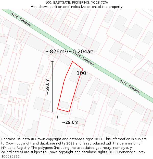 100, EASTGATE, PICKERING, YO18 7DW: Plot and title map
