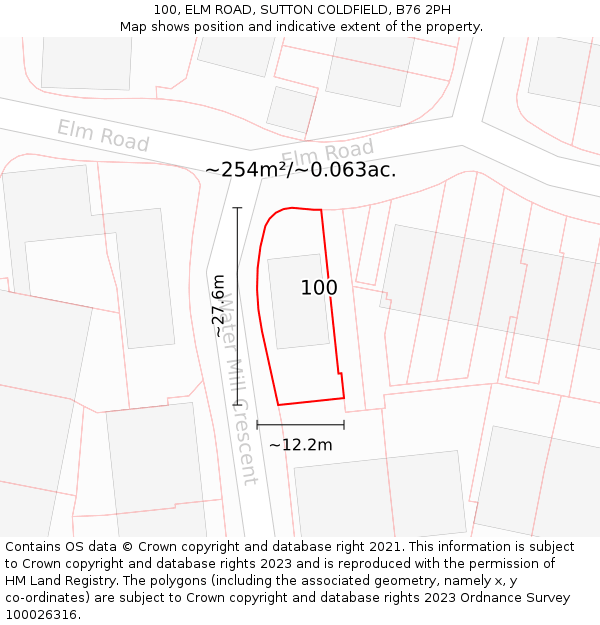 100, ELM ROAD, SUTTON COLDFIELD, B76 2PH: Plot and title map