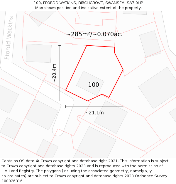 100, FFORDD WATKINS, BIRCHGROVE, SWANSEA, SA7 0HP: Plot and title map