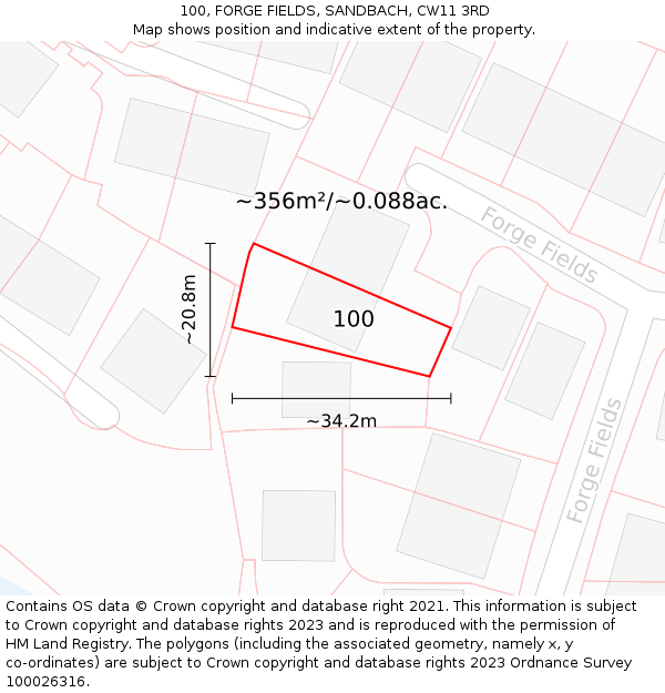 100, FORGE FIELDS, SANDBACH, CW11 3RD: Plot and title map
