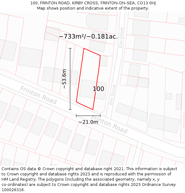 100, FRINTON ROAD, KIRBY CROSS, FRINTON-ON-SEA, CO13 0HJ: Plot and title map