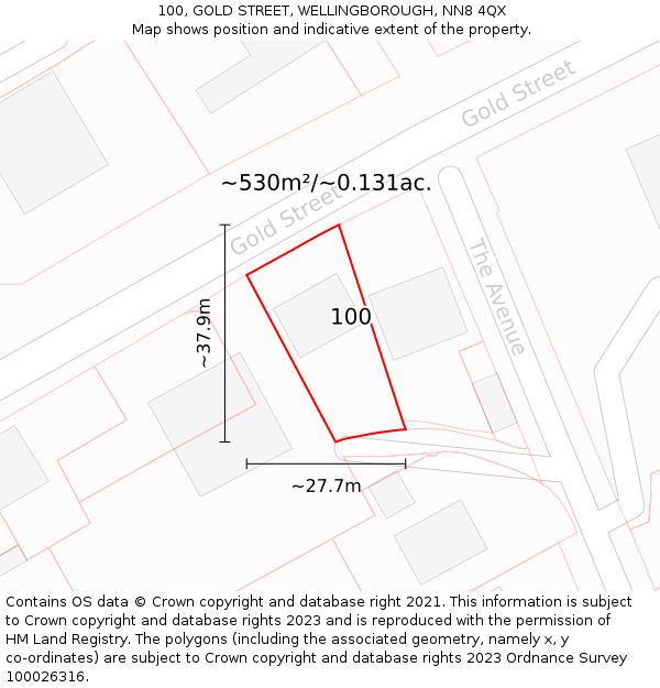 100, GOLD STREET, WELLINGBOROUGH, NN8 4QX: Plot and title map