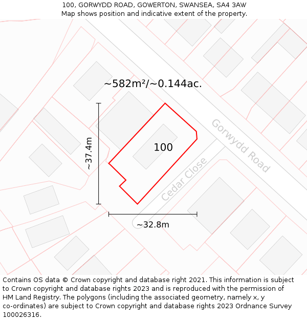 100, GORWYDD ROAD, GOWERTON, SWANSEA, SA4 3AW: Plot and title map