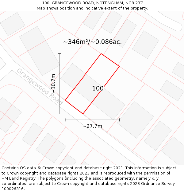 100, GRANGEWOOD ROAD, NOTTINGHAM, NG8 2RZ: Plot and title map