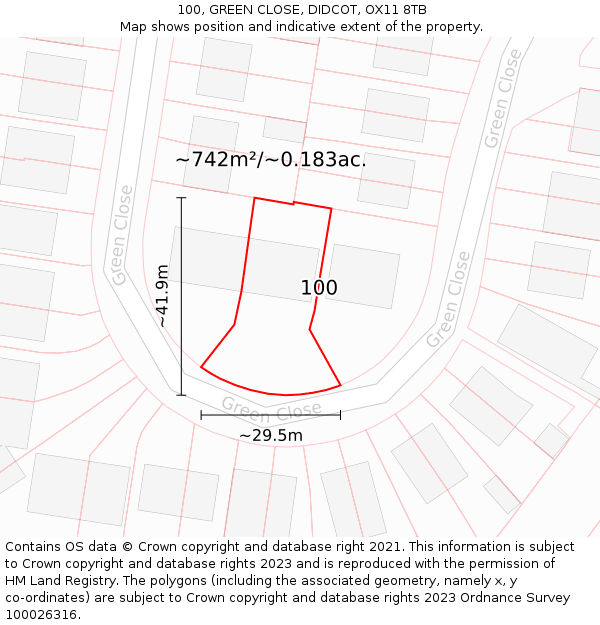 100, GREEN CLOSE, DIDCOT, OX11 8TB: Plot and title map
