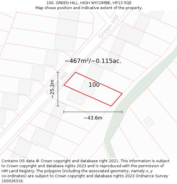 100, GREEN HILL, HIGH WYCOMBE, HP13 5QE: Plot and title map