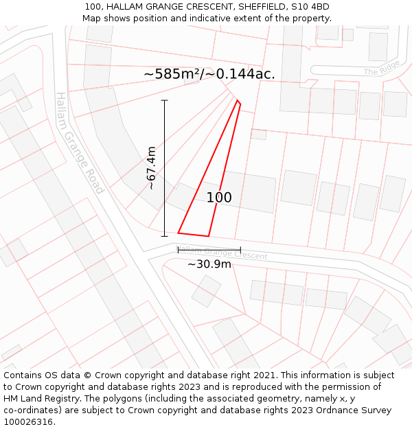 100, HALLAM GRANGE CRESCENT, SHEFFIELD, S10 4BD: Plot and title map