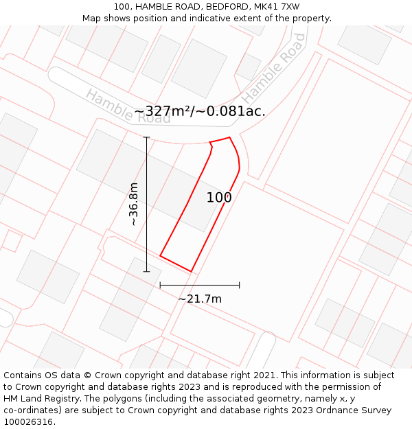100, HAMBLE ROAD, BEDFORD, MK41 7XW: Plot and title map