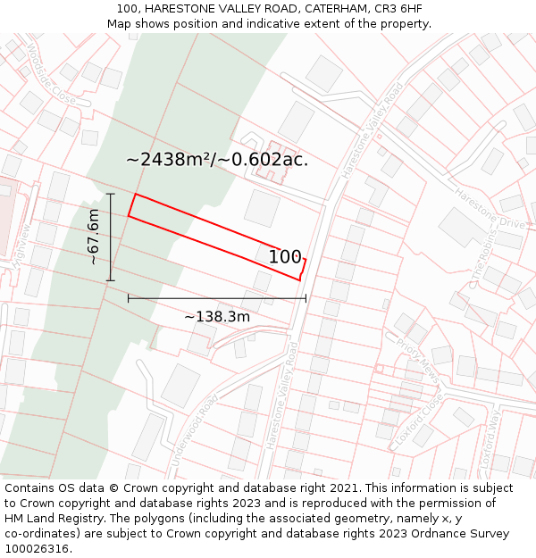 100, HARESTONE VALLEY ROAD, CATERHAM, CR3 6HF: Plot and title map