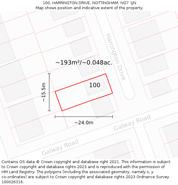 100, HARRINGTON DRIVE, NOTTINGHAM, NG7 1JN: Plot and title map