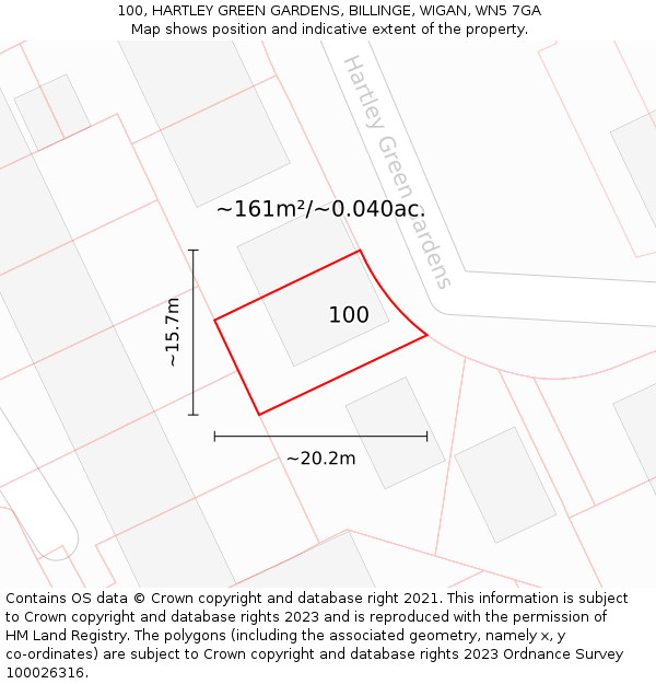 100, HARTLEY GREEN GARDENS, BILLINGE, WIGAN, WN5 7GA: Plot and title map