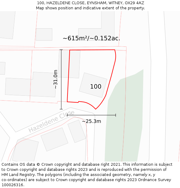 100, HAZELDENE CLOSE, EYNSHAM, WITNEY, OX29 4AZ: Plot and title map