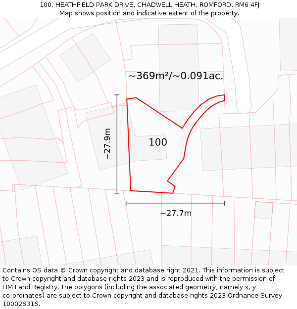 100, HEATHFIELD PARK DRIVE, CHADWELL HEATH, ROMFORD, RM6 4FJ: Plot and title map