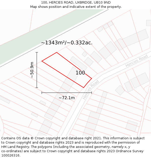 100, HERCIES ROAD, UXBRIDGE, UB10 9ND: Plot and title map