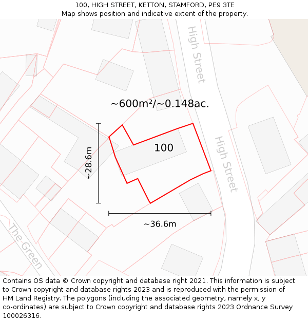 100, HIGH STREET, KETTON, STAMFORD, PE9 3TE: Plot and title map