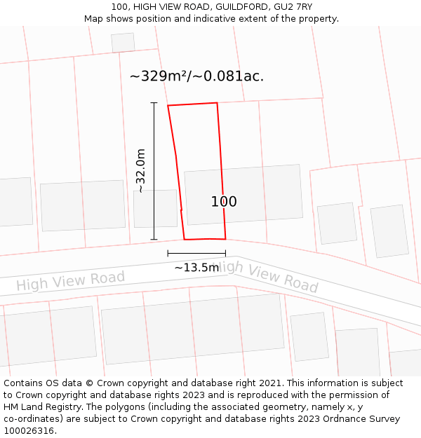 100, HIGH VIEW ROAD, GUILDFORD, GU2 7RY: Plot and title map