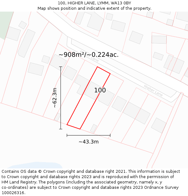 100, HIGHER LANE, LYMM, WA13 0BY: Plot and title map