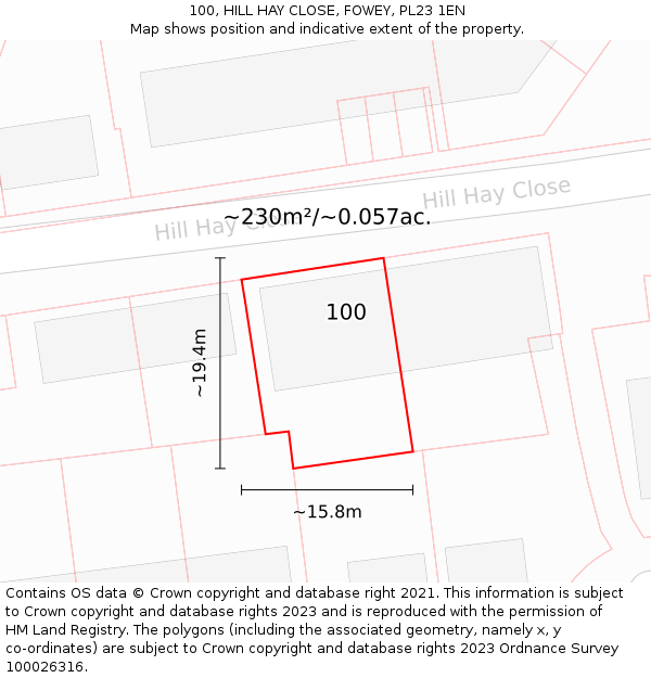 100, HILL HAY CLOSE, FOWEY, PL23 1EN: Plot and title map