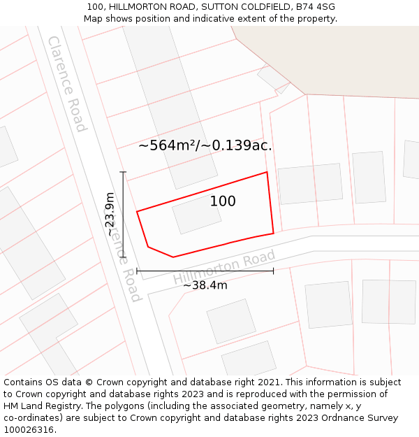 100, HILLMORTON ROAD, SUTTON COLDFIELD, B74 4SG: Plot and title map