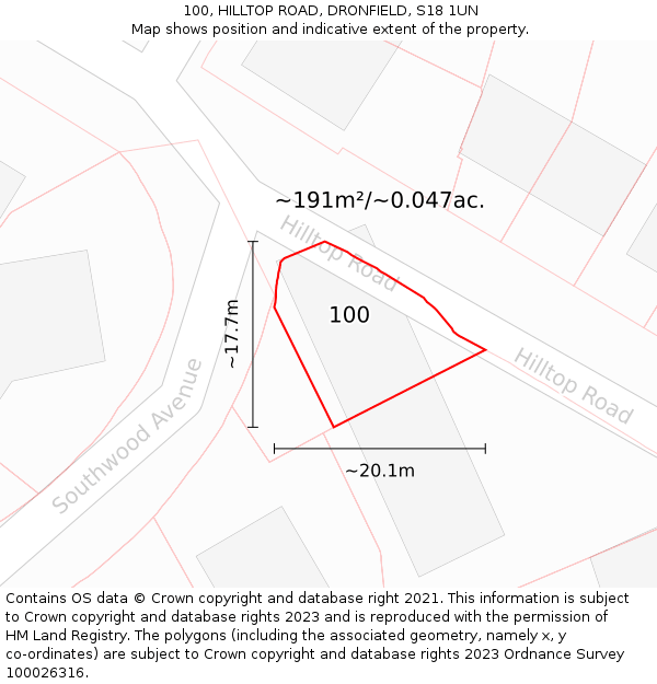 100, HILLTOP ROAD, DRONFIELD, S18 1UN: Plot and title map