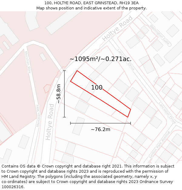 100, HOLTYE ROAD, EAST GRINSTEAD, RH19 3EA: Plot and title map