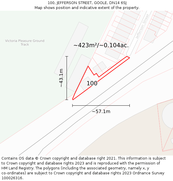 100, JEFFERSON STREET, GOOLE, DN14 6SJ: Plot and title map