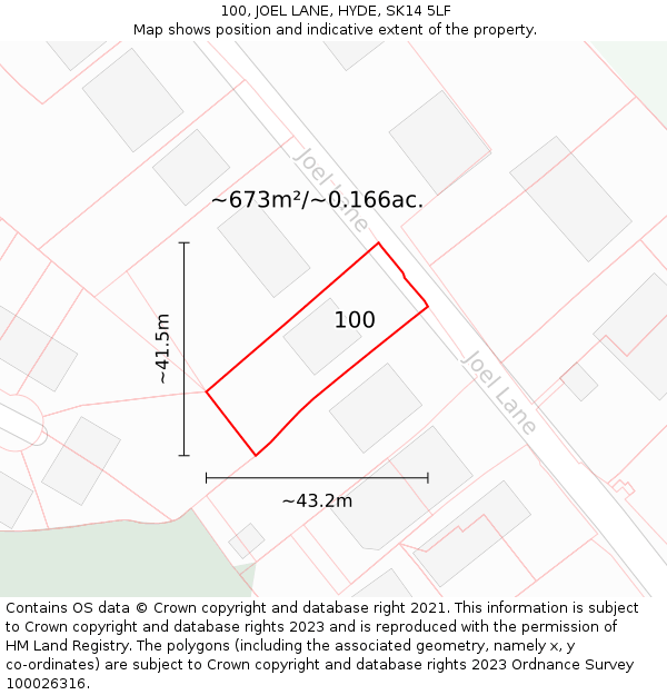 100, JOEL LANE, HYDE, SK14 5LF: Plot and title map