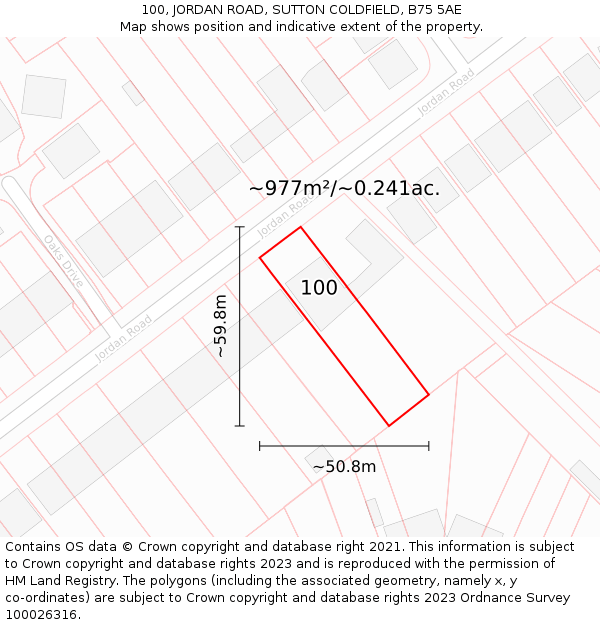 100, JORDAN ROAD, SUTTON COLDFIELD, B75 5AE: Plot and title map