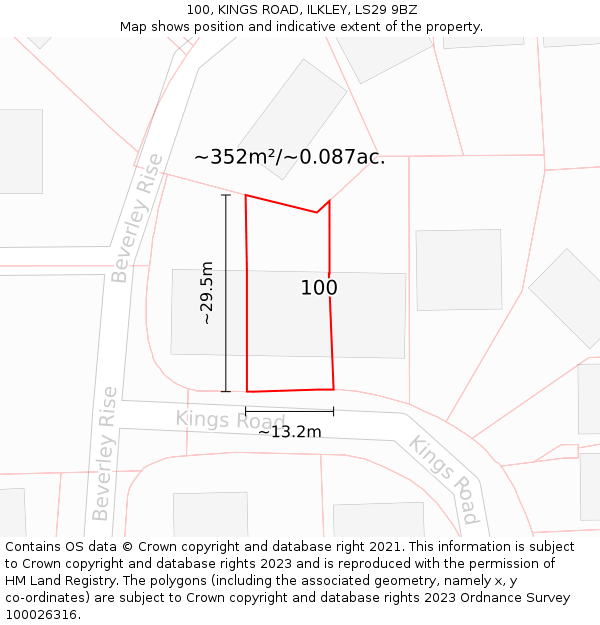 100, KINGS ROAD, ILKLEY, LS29 9BZ: Plot and title map