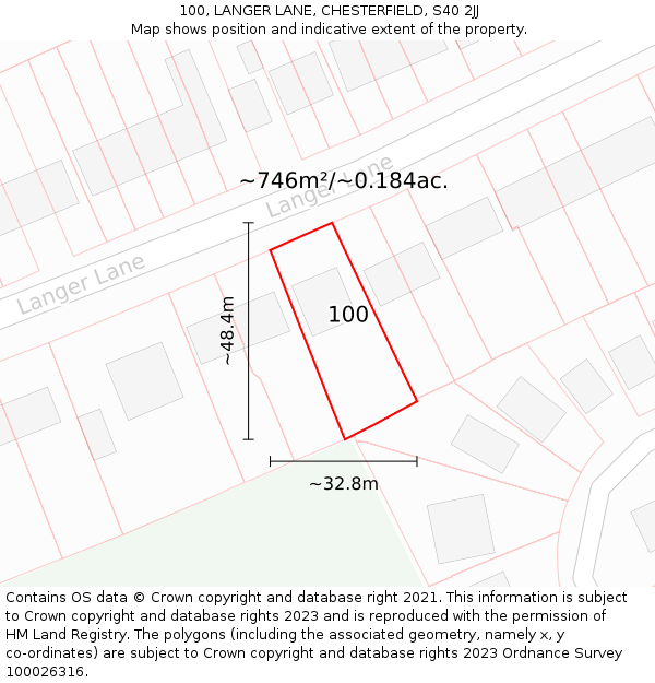 100, LANGER LANE, CHESTERFIELD, S40 2JJ: Plot and title map