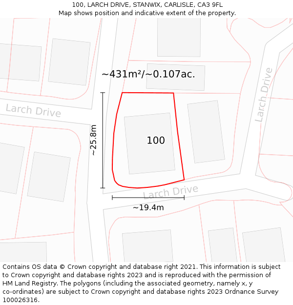100, LARCH DRIVE, STANWIX, CARLISLE, CA3 9FL: Plot and title map