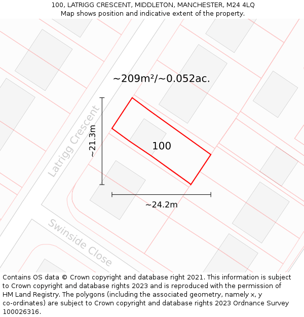 100, LATRIGG CRESCENT, MIDDLETON, MANCHESTER, M24 4LQ: Plot and title map
