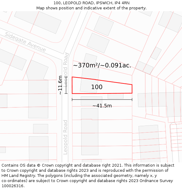 100, LEOPOLD ROAD, IPSWICH, IP4 4RN: Plot and title map