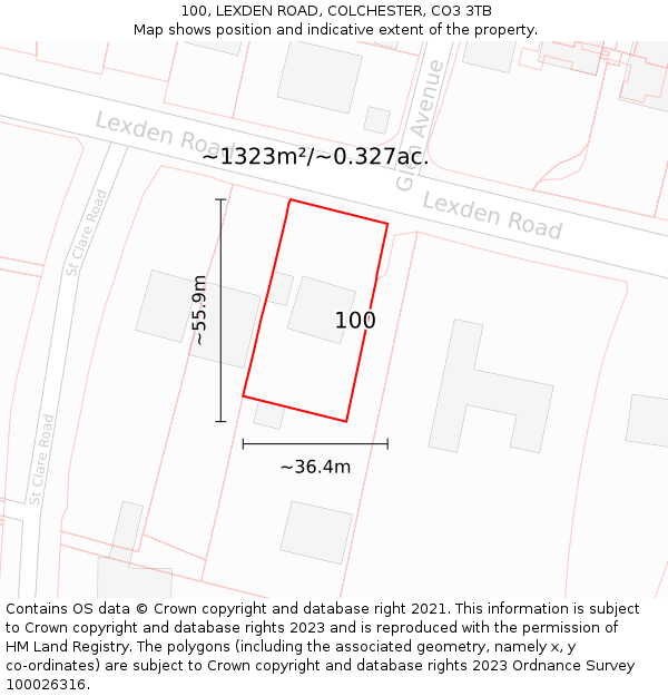 100, LEXDEN ROAD, COLCHESTER, CO3 3TB: Plot and title map