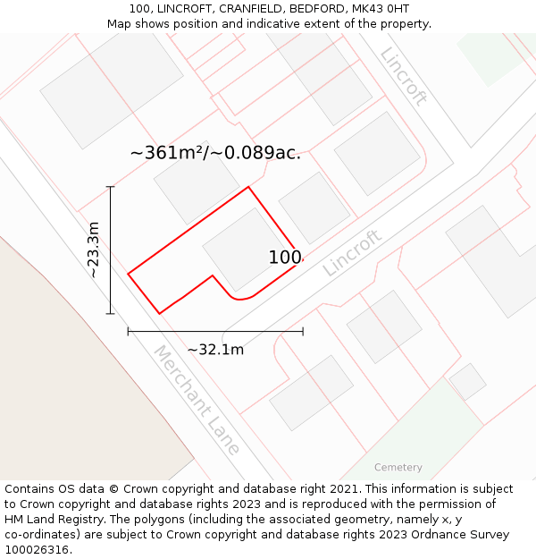 100, LINCROFT, CRANFIELD, BEDFORD, MK43 0HT: Plot and title map