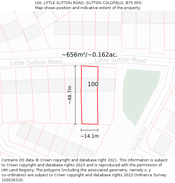 100, LITTLE SUTTON ROAD, SUTTON COLDFIELD, B75 6PS: Plot and title map