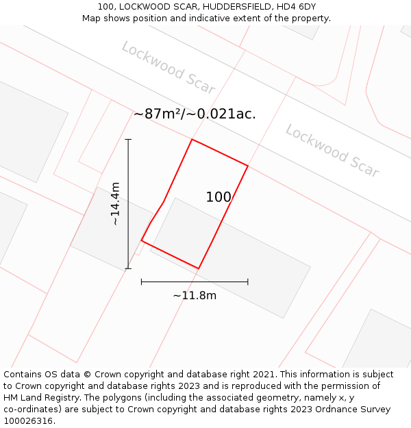 100, LOCKWOOD SCAR, HUDDERSFIELD, HD4 6DY: Plot and title map