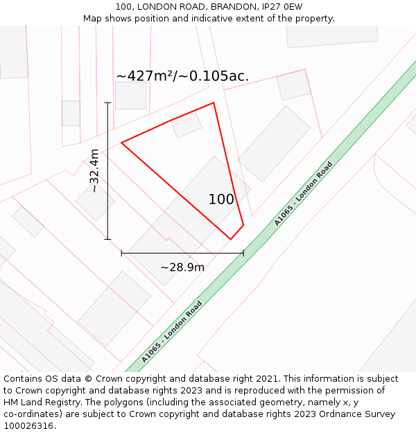 100, LONDON ROAD, BRANDON, IP27 0EW: Plot and title map