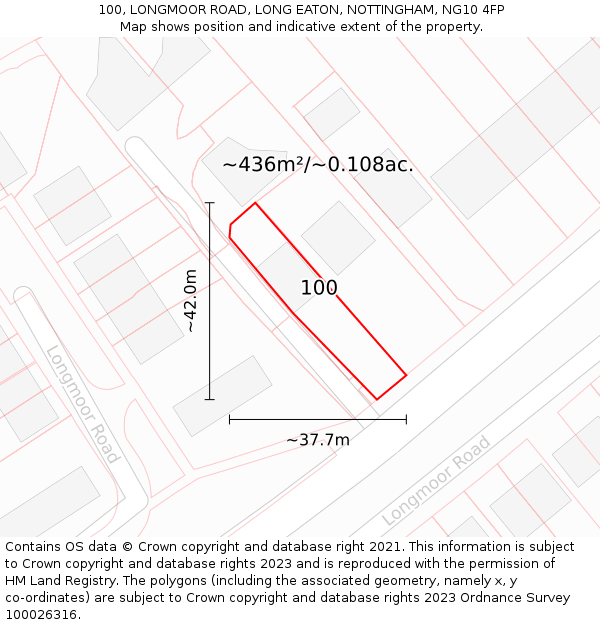100, LONGMOOR ROAD, LONG EATON, NOTTINGHAM, NG10 4FP: Plot and title map