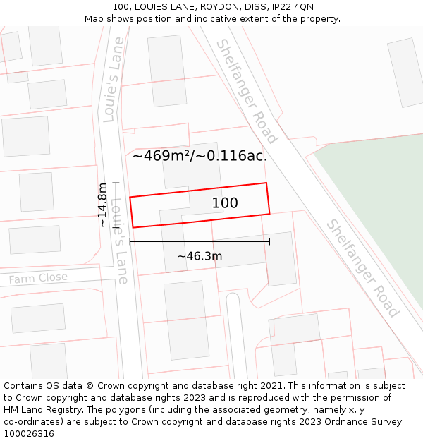 100, LOUIES LANE, ROYDON, DISS, IP22 4QN: Plot and title map