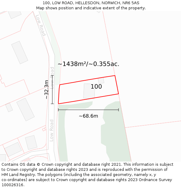 100, LOW ROAD, HELLESDON, NORWICH, NR6 5AS: Plot and title map