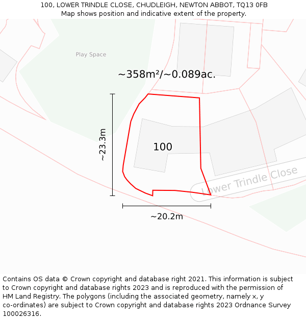 100, LOWER TRINDLE CLOSE, CHUDLEIGH, NEWTON ABBOT, TQ13 0FB: Plot and title map