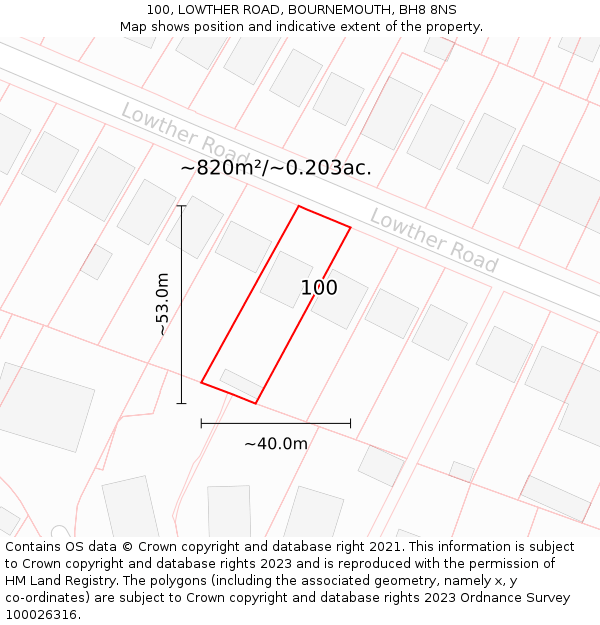 100, LOWTHER ROAD, BOURNEMOUTH, BH8 8NS: Plot and title map