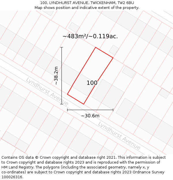 100, LYNDHURST AVENUE, TWICKENHAM, TW2 6BU: Plot and title map