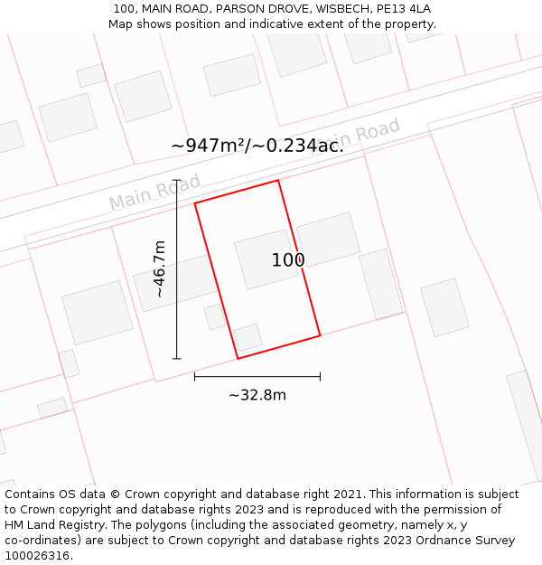 100, MAIN ROAD, PARSON DROVE, WISBECH, PE13 4LA: Plot and title map